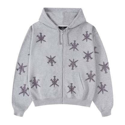 GREY PURPLE RHINESTONE HOODIE-IYAMIUIO