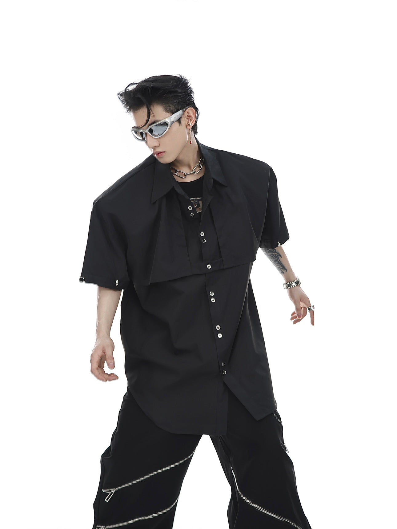 【23s May.】Shoulder Pad Shirt with Detachable Sleeves-IYAMIUIO