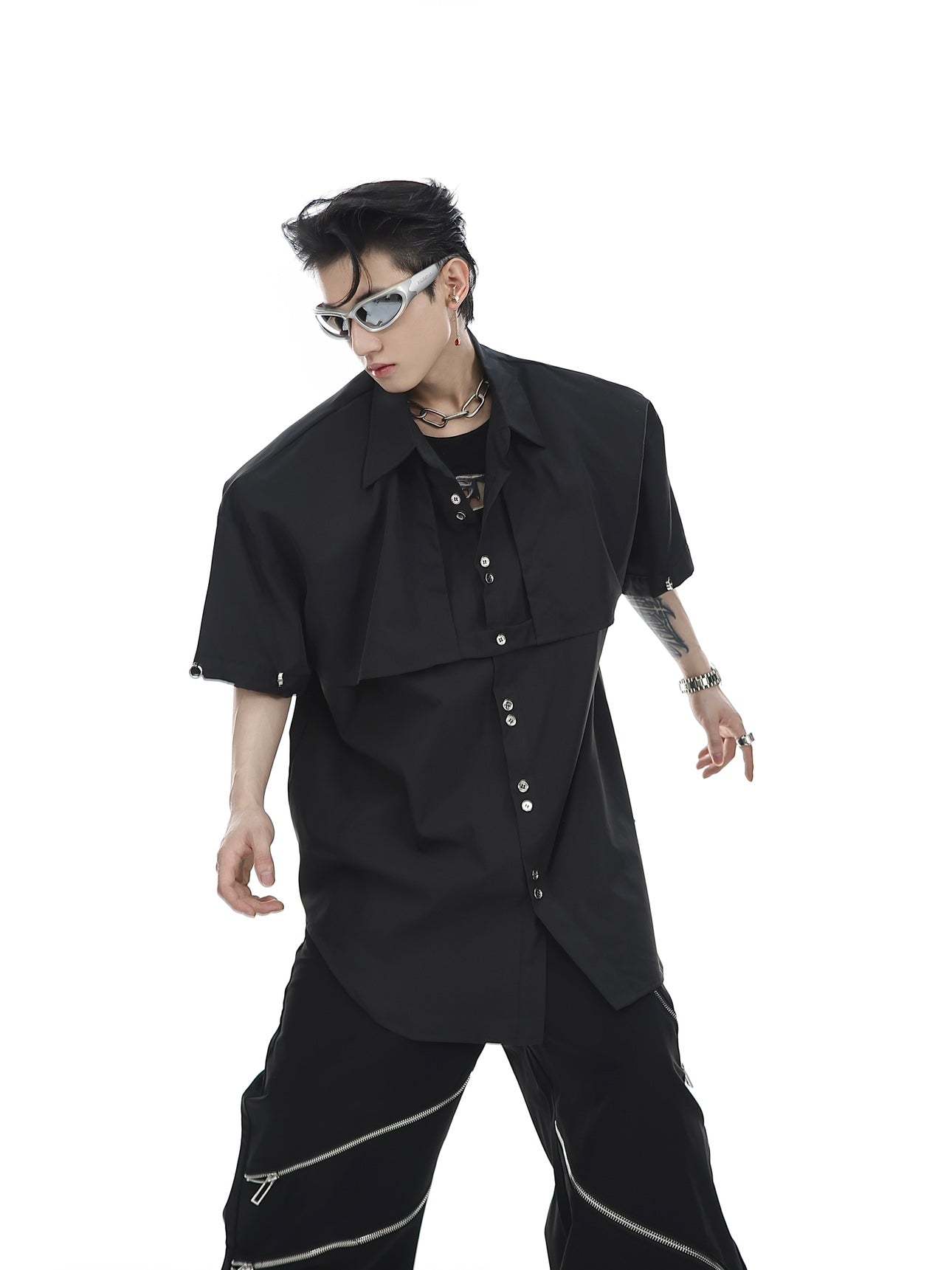 【23s May.】Shoulder Pad Shirt with Detachable Sleeves-IYAMIUIO