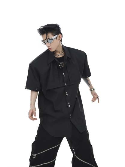 【23s May.】Shoulder Pad Shirt with Detachable Sleeves-IYAMIUIO