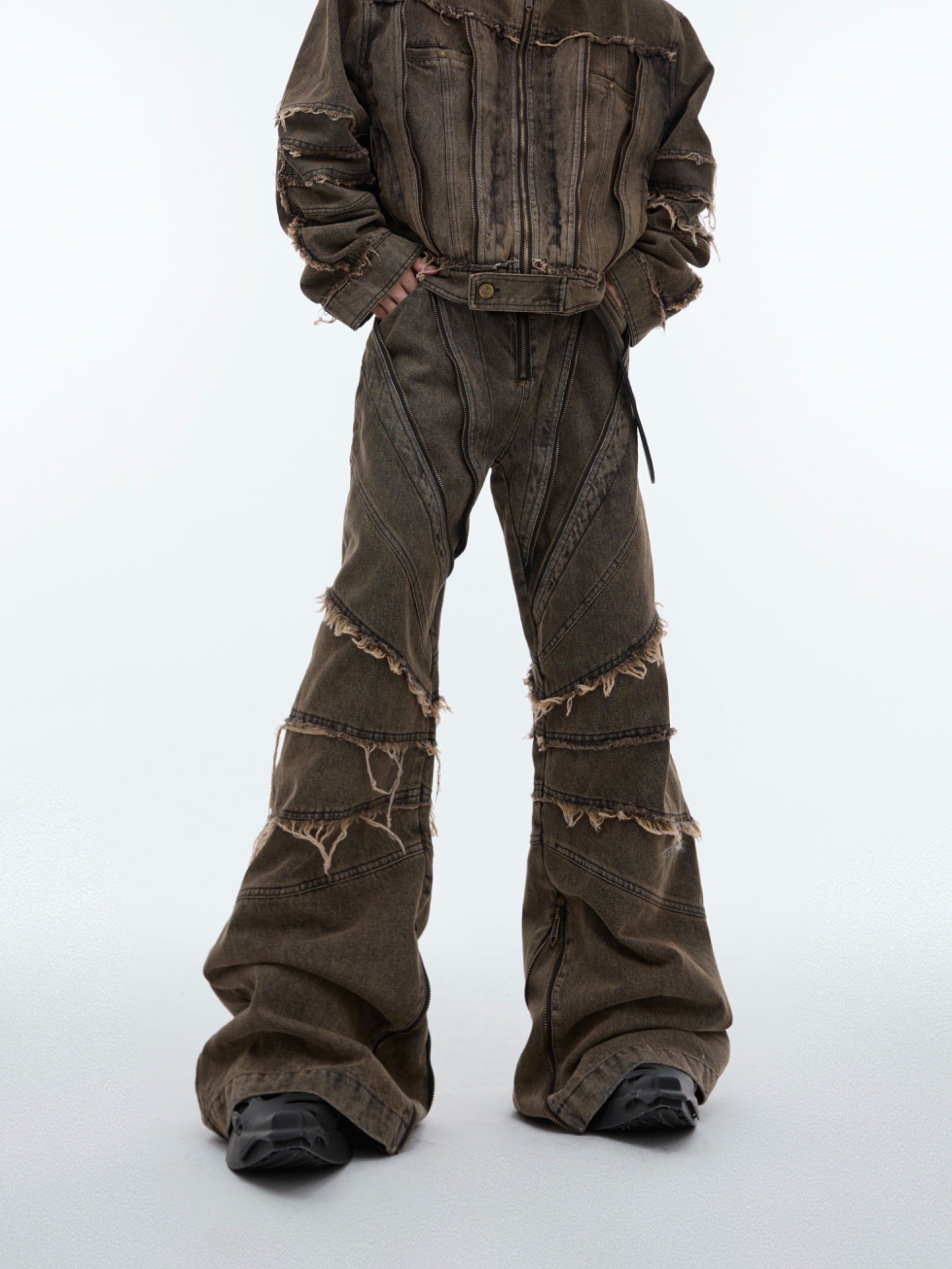 【24s Sep.】Metal Tassel Distressed Washed Denim Suit-IYAMIUIO