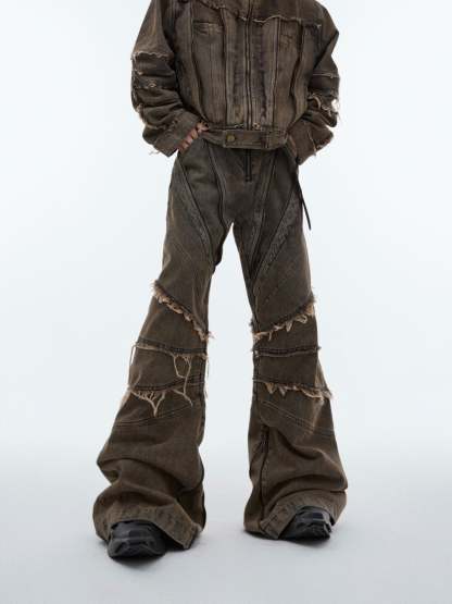 【24s Sep.】Metal Tassel Distressed Washed Denim Suit-IYAMIUIO