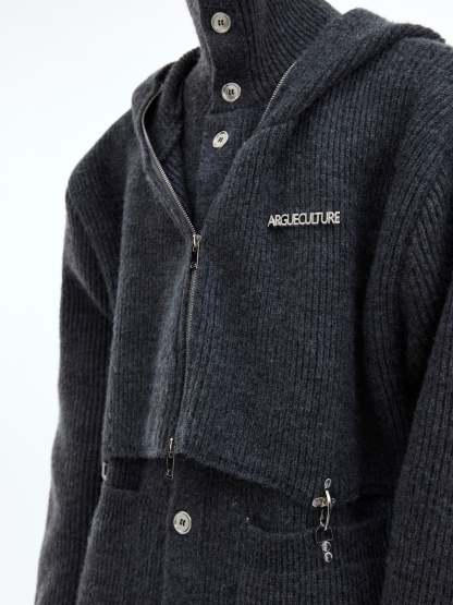 【24s January.】Deconstructed Fake Two-piece Knitted Hooded Sweatshirt-IYAMIUIO