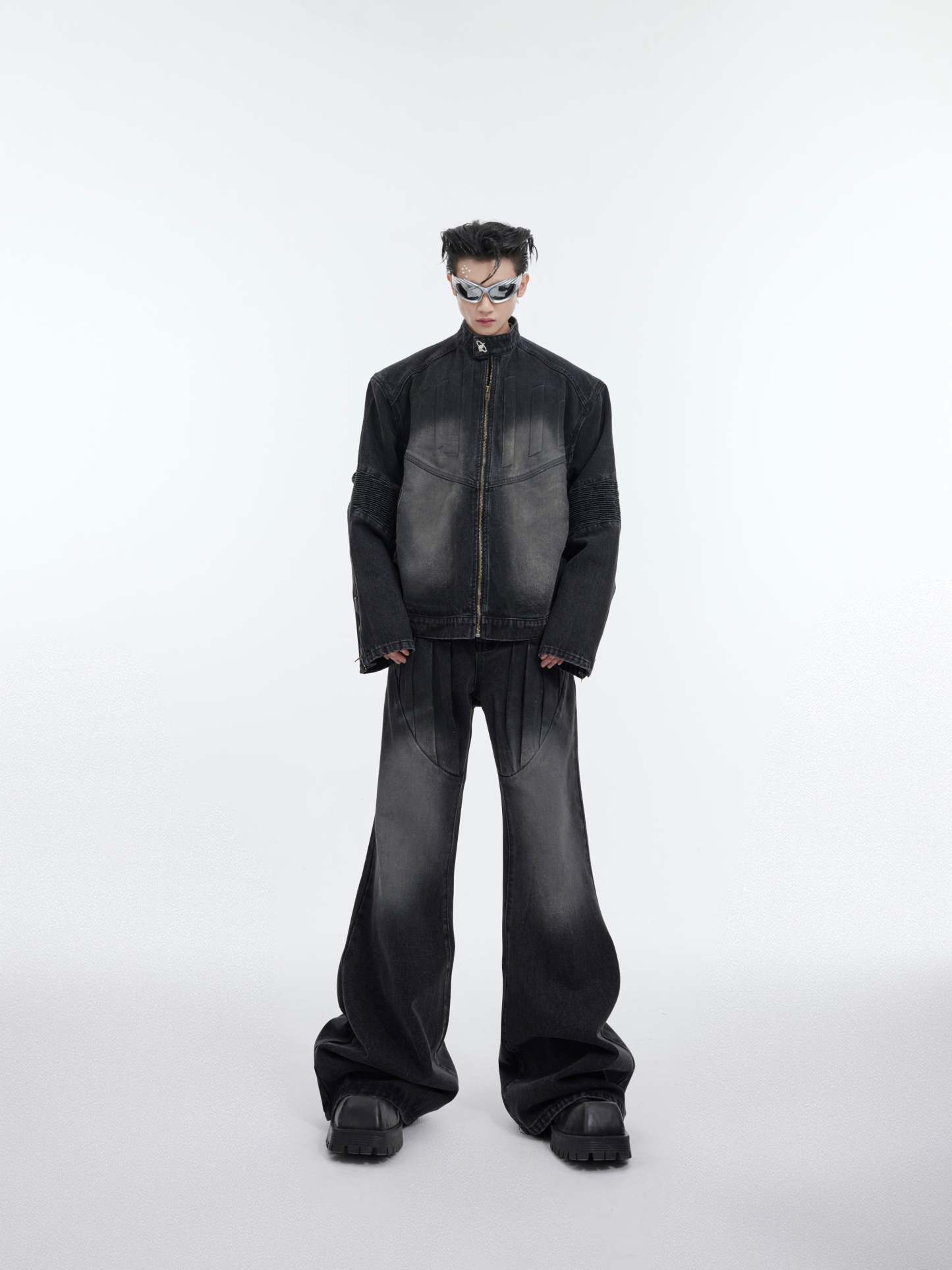 【24s January.】3D Relief Design Deconstructed Denim Suit-IYAMIUIO