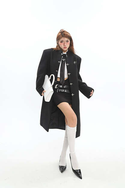 【23s December.】Long Woolen Coat with Metal Buckles-IYAMIUIO