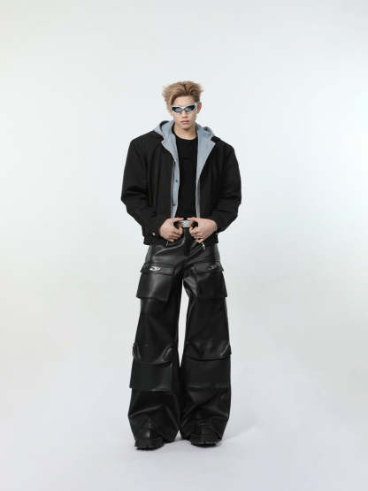 【24s March.】Denim Patchwork Fake Two Piece Hooded Jacket-IYAMIUIO