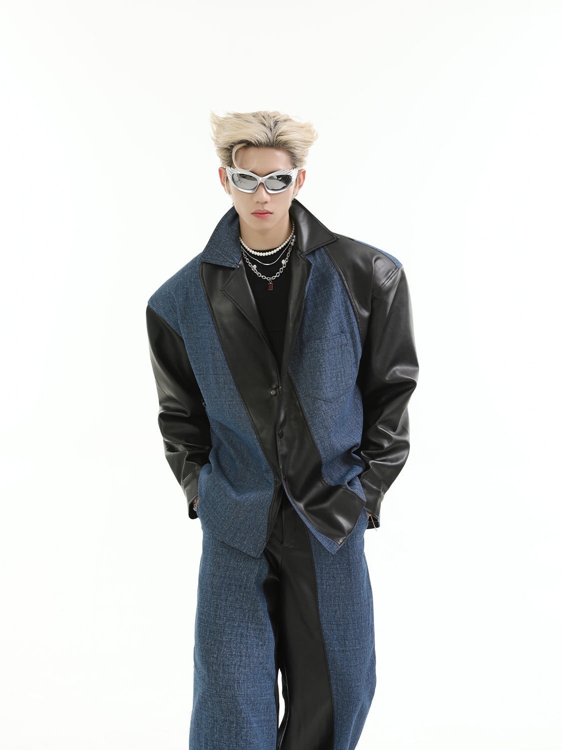 【24s Aug.】PU Leather Patchwork Jacket Set-IYAMIUIO