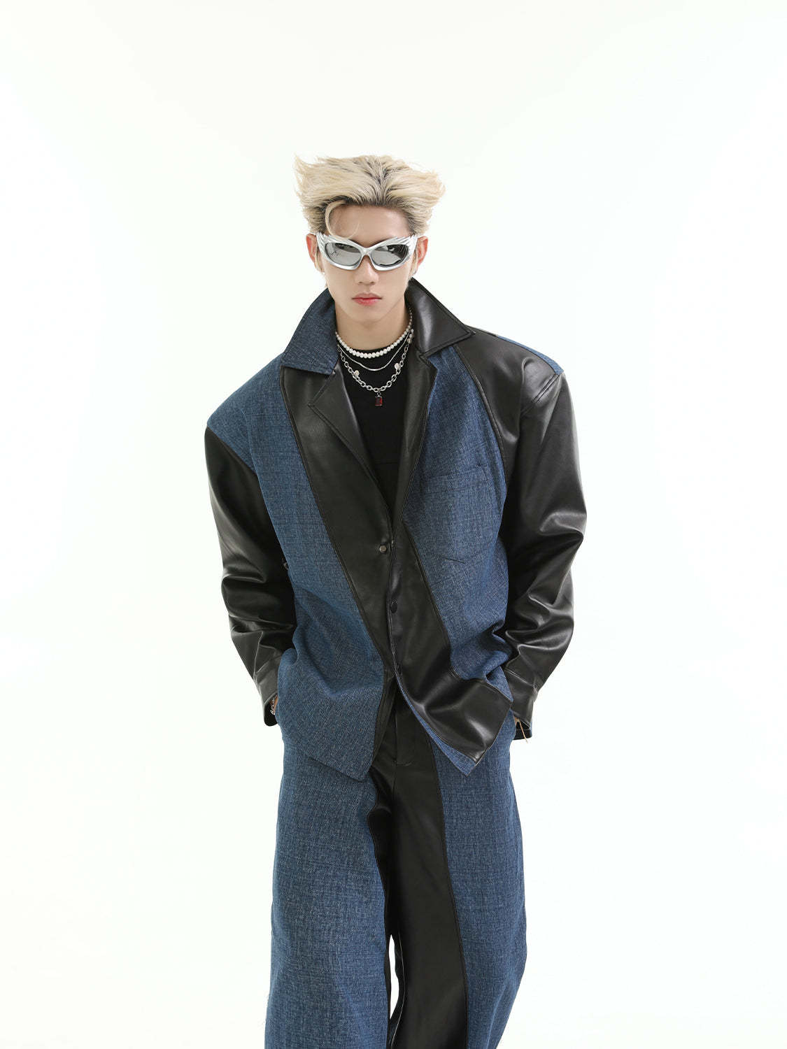 【24s Aug.】PU Leather Patchwork Jacket Set-IYAMIUIO