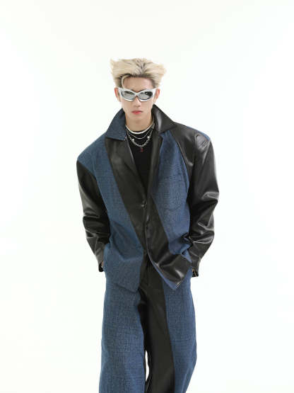 【24s Aug.】PU Leather Patchwork Jacket Set-IYAMIUIO