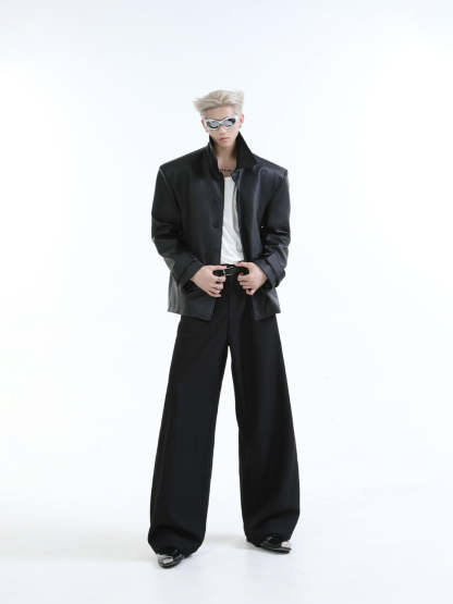 【24s Aug.】Oversized Solid Leather Jacket-IYAMIUIO