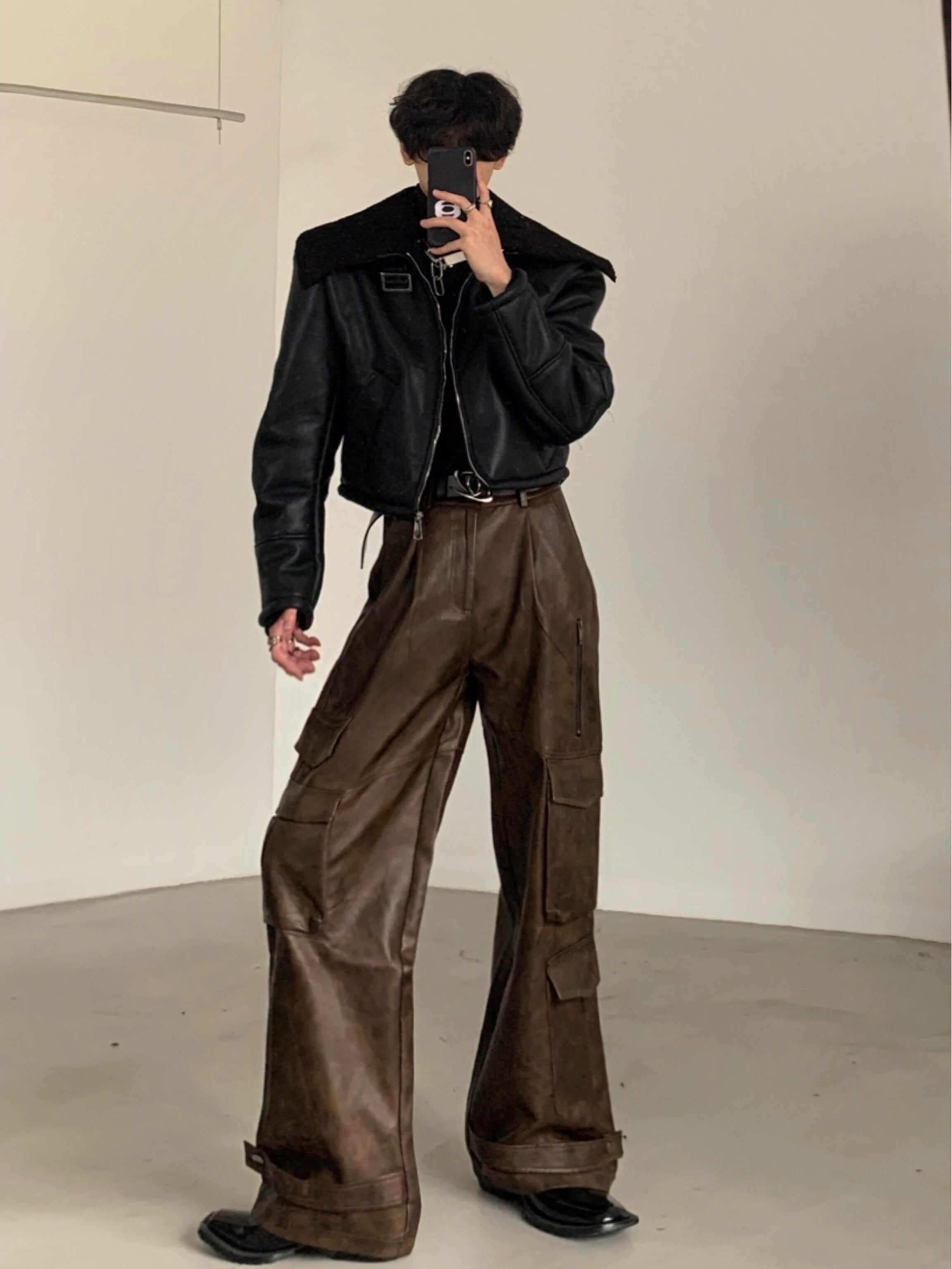 【23s November.】Short Silhouette Black Fur All-in-one Jacket-IYAMIUIO