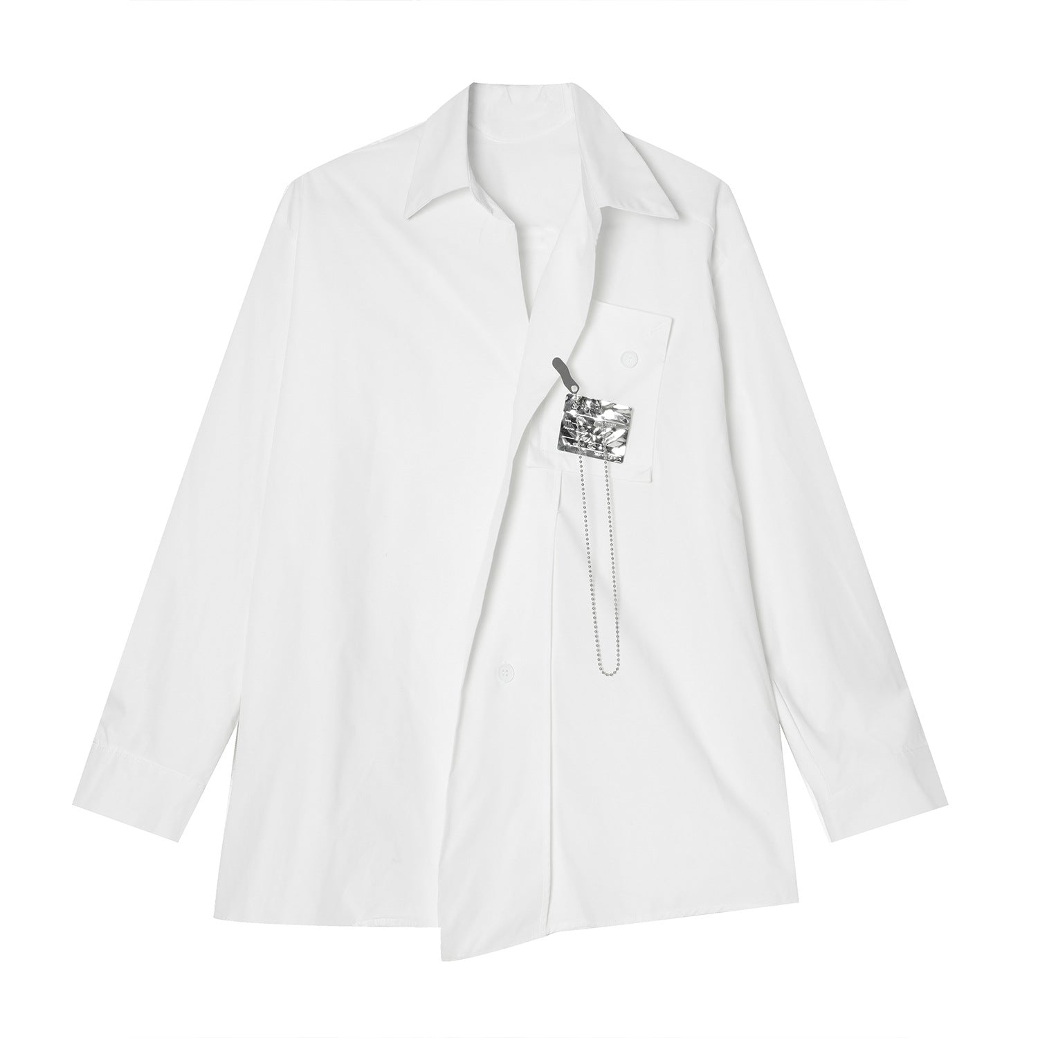 Men's Fashionable Long Sleeve White Shirt-IYAMIUIO