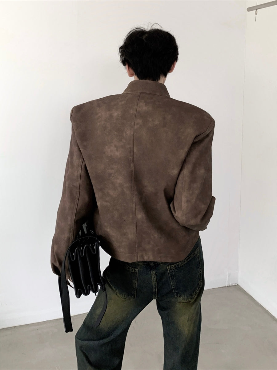 【23s August.】Brown Shoulder Pad Leather Jacket-IYAMIUIO