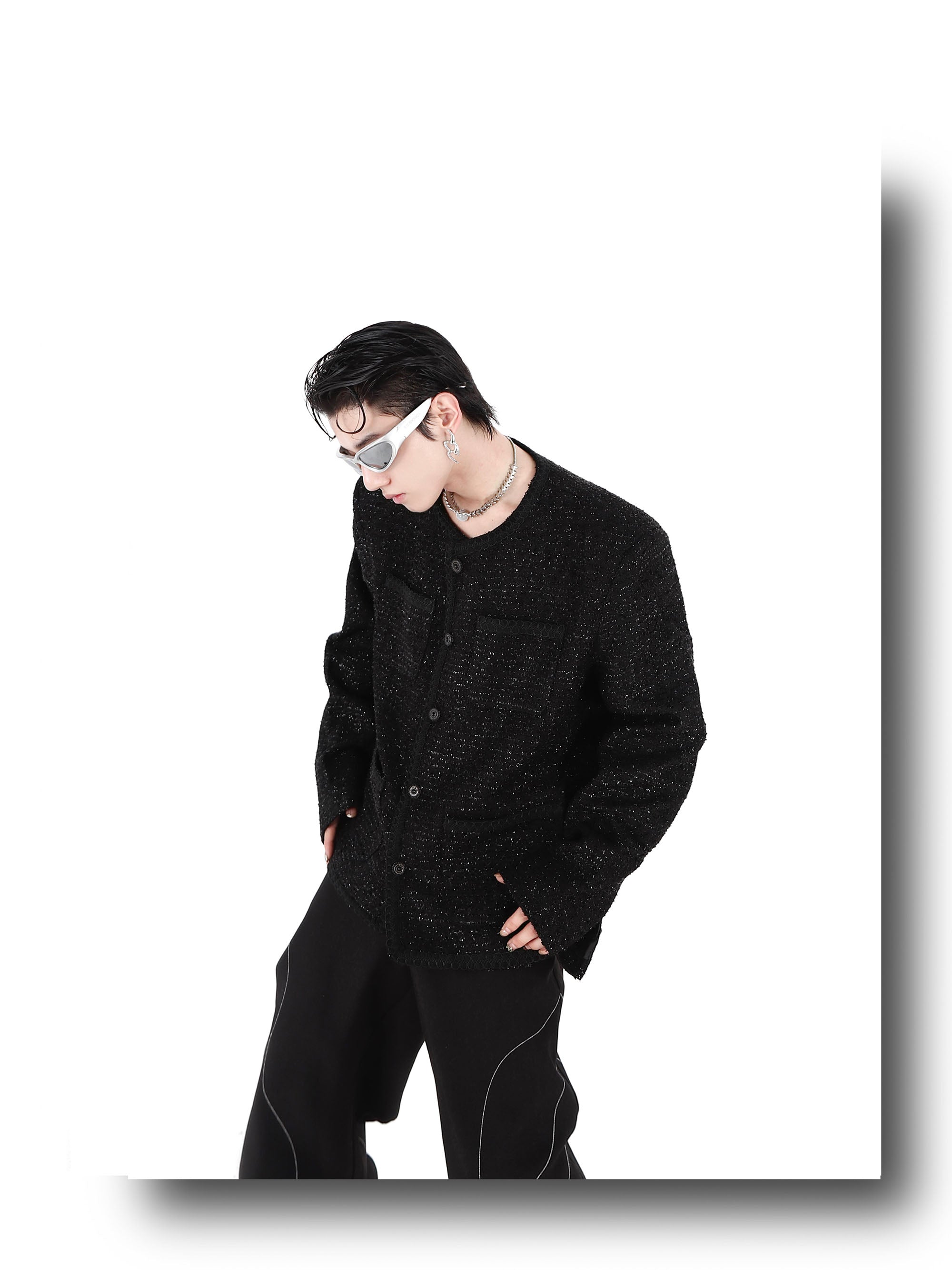 Collarless Suit Jacket-IYAMIUIO