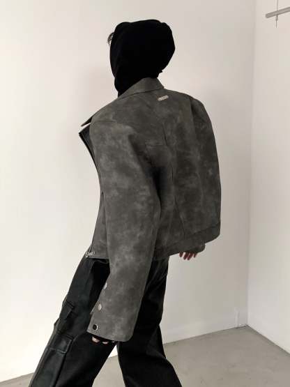 【23s November.】Tie-dye American Vintage Leather Jacket-IYAMIUIO