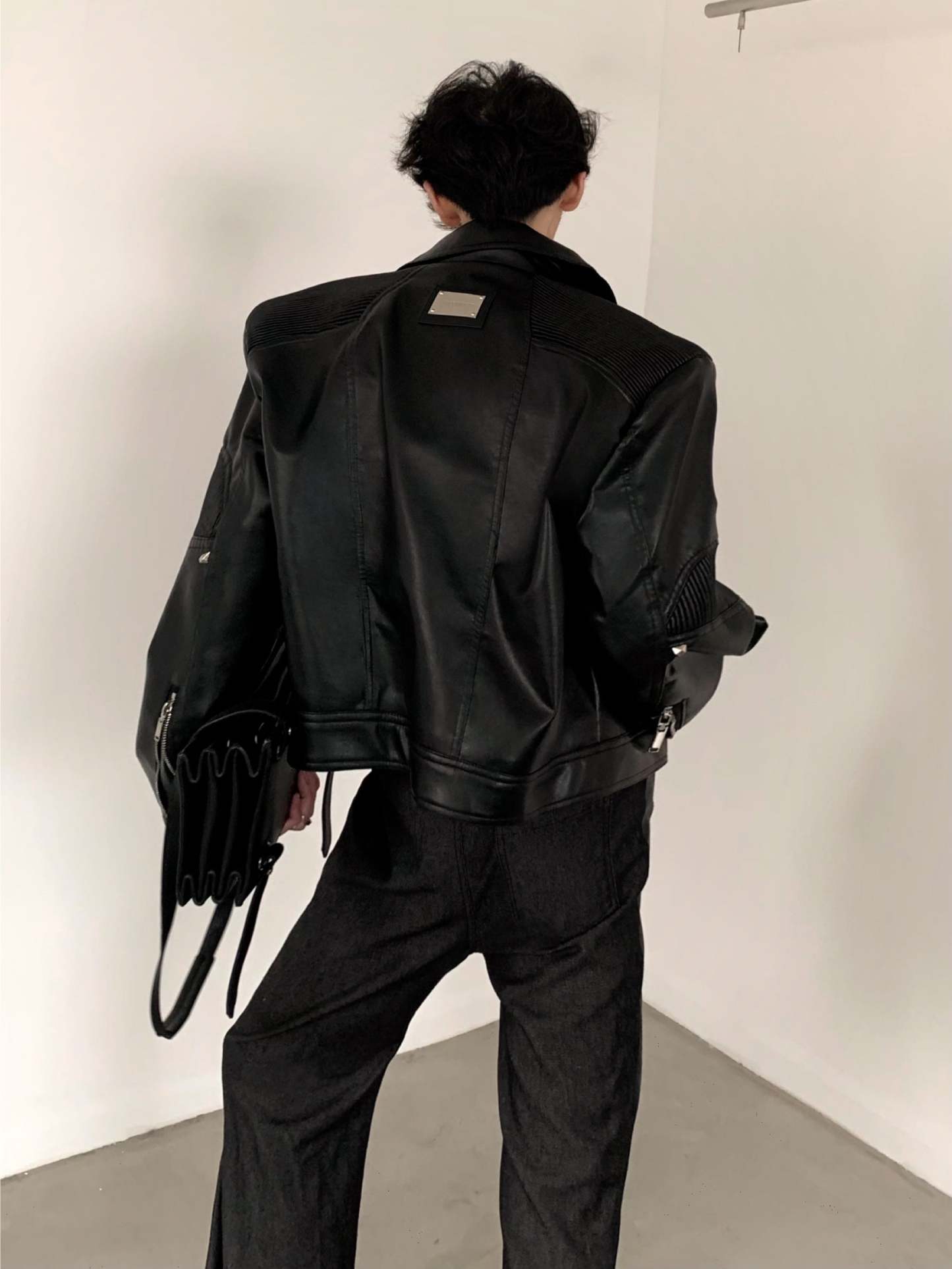 【24s March.】Deconstructed Black Leather Jacket-IYAMIUIO
