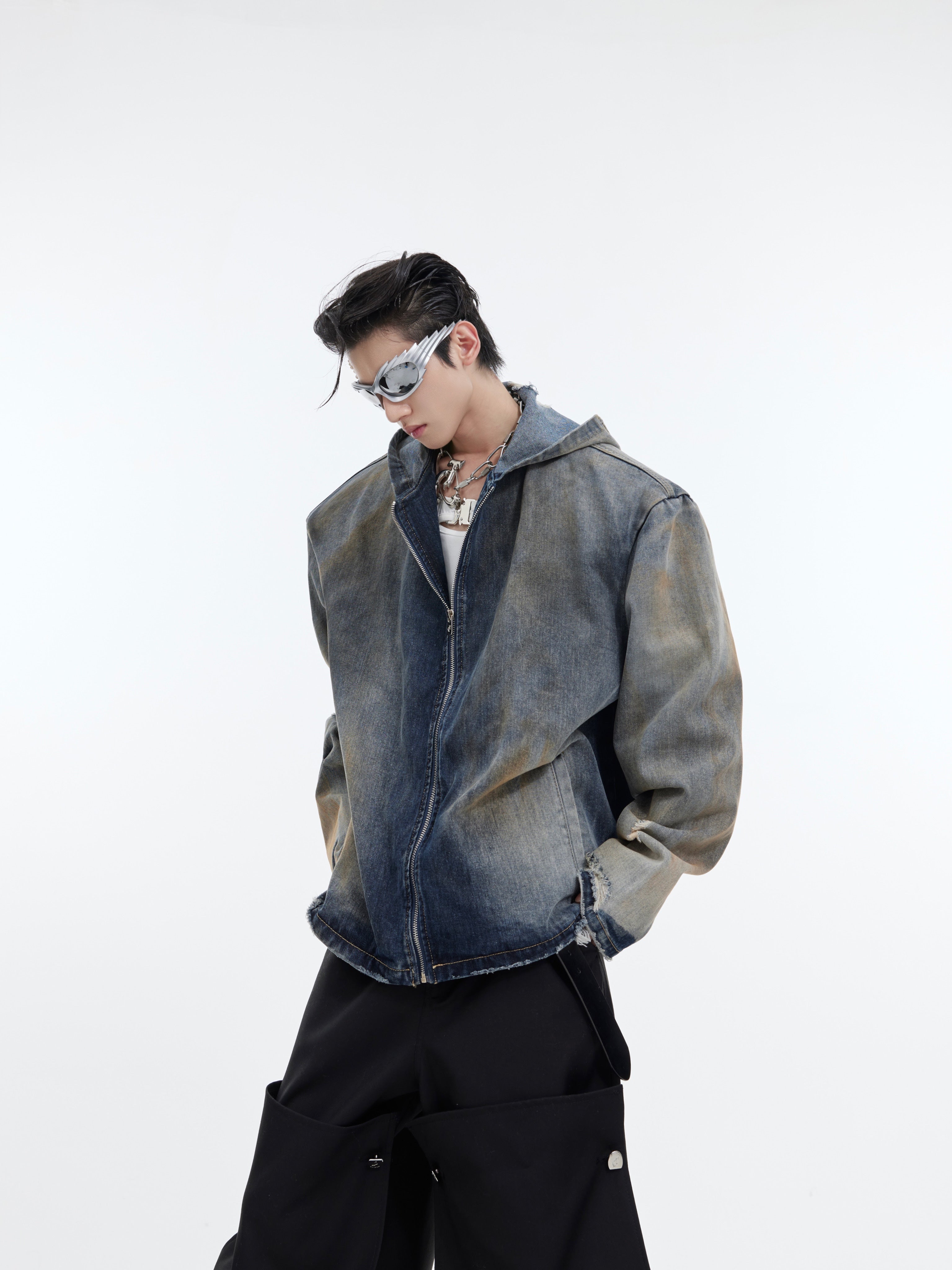 【24s January.】Retro Distressed Hooded Denim Jacket-IYAMIUIO
