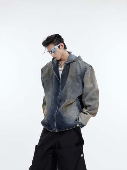 【24s January.】Retro Distressed Hooded Denim Jacket-IYAMIUIO