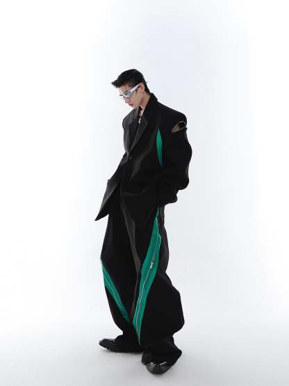 Zipper Contrast Color Stitching Trousers-IYAMIUIO