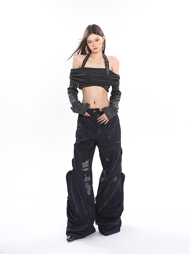 【24s April.】Zippered 3D Large Pocket Jeans-IYAMIUIO