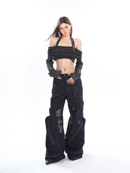 【24s April.】Zippered 3D Large Pocket Jeans-IYAMIUIO