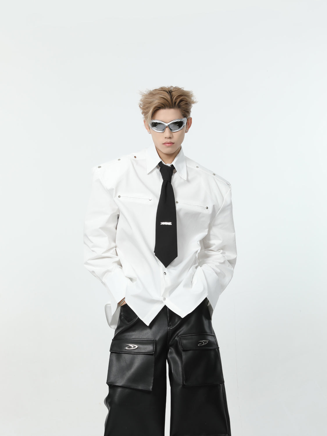 【24s March.】Metal Rivet Shoulder Pad Shirt-IYAMIUIO