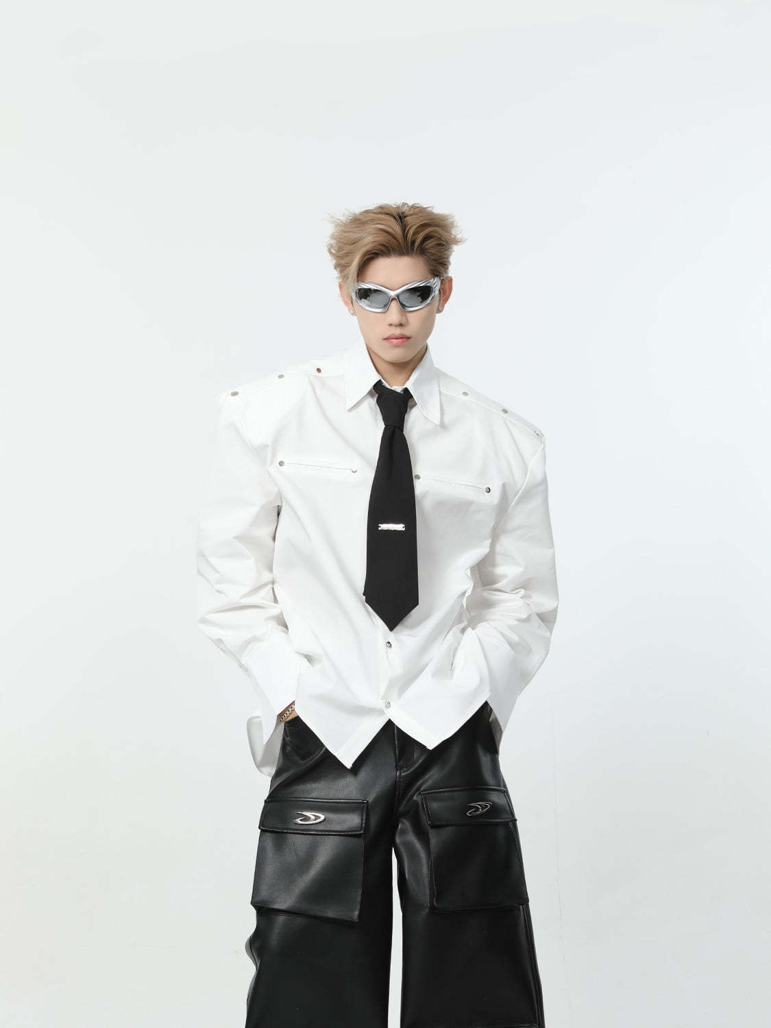 【24s March.】Metal Rivet Shoulder Pad Shirt-IYAMIUIO