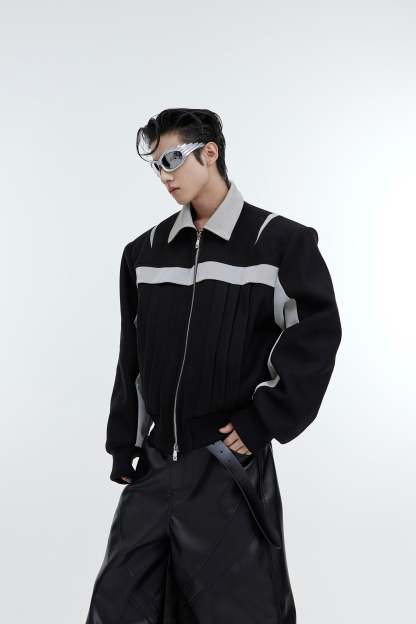 【23s November.】Deconstructed Split Glossy PU Leather Patchwork Woolen Jacket-IYAMIUIO