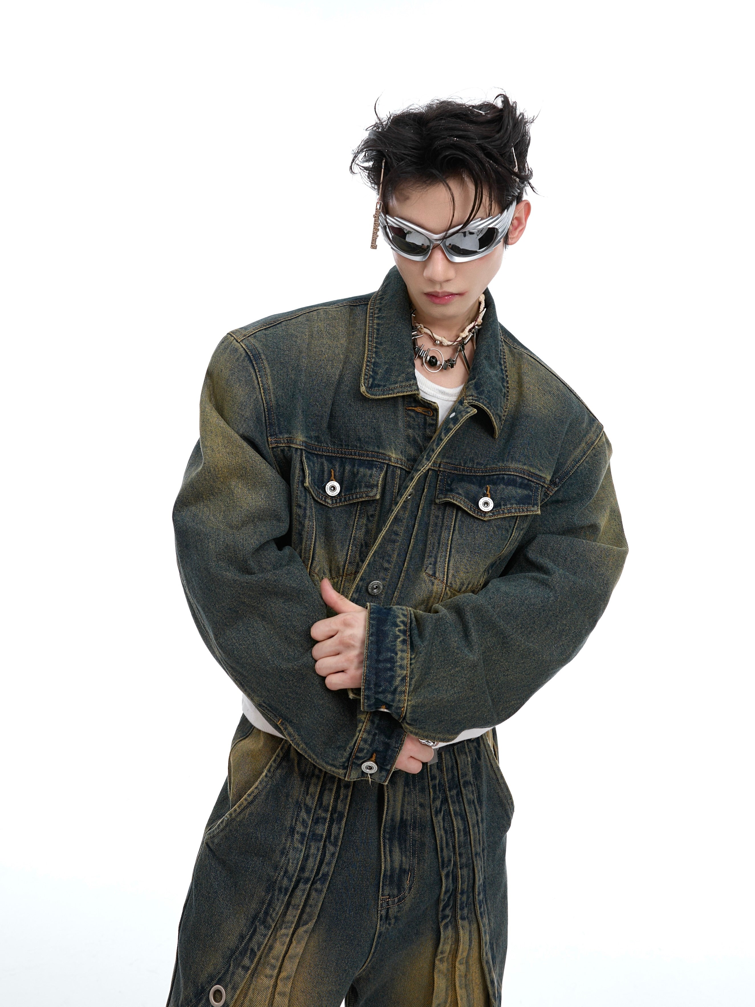 【24s Sep.】Original Vintage Distressed Gradient Short Denim Jacket-IYAMIUIO