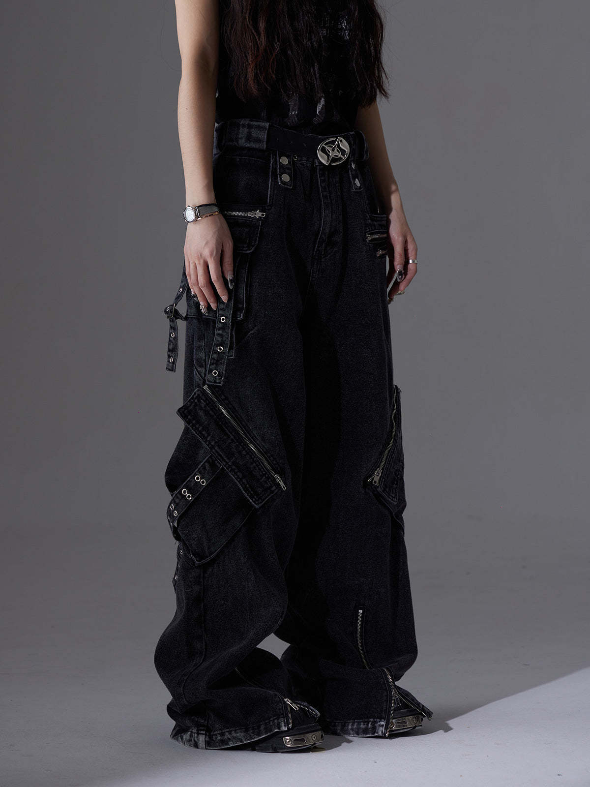【24s June.】Patchwork Multi-pocket Cargo Jeans-IYAMIUIO
