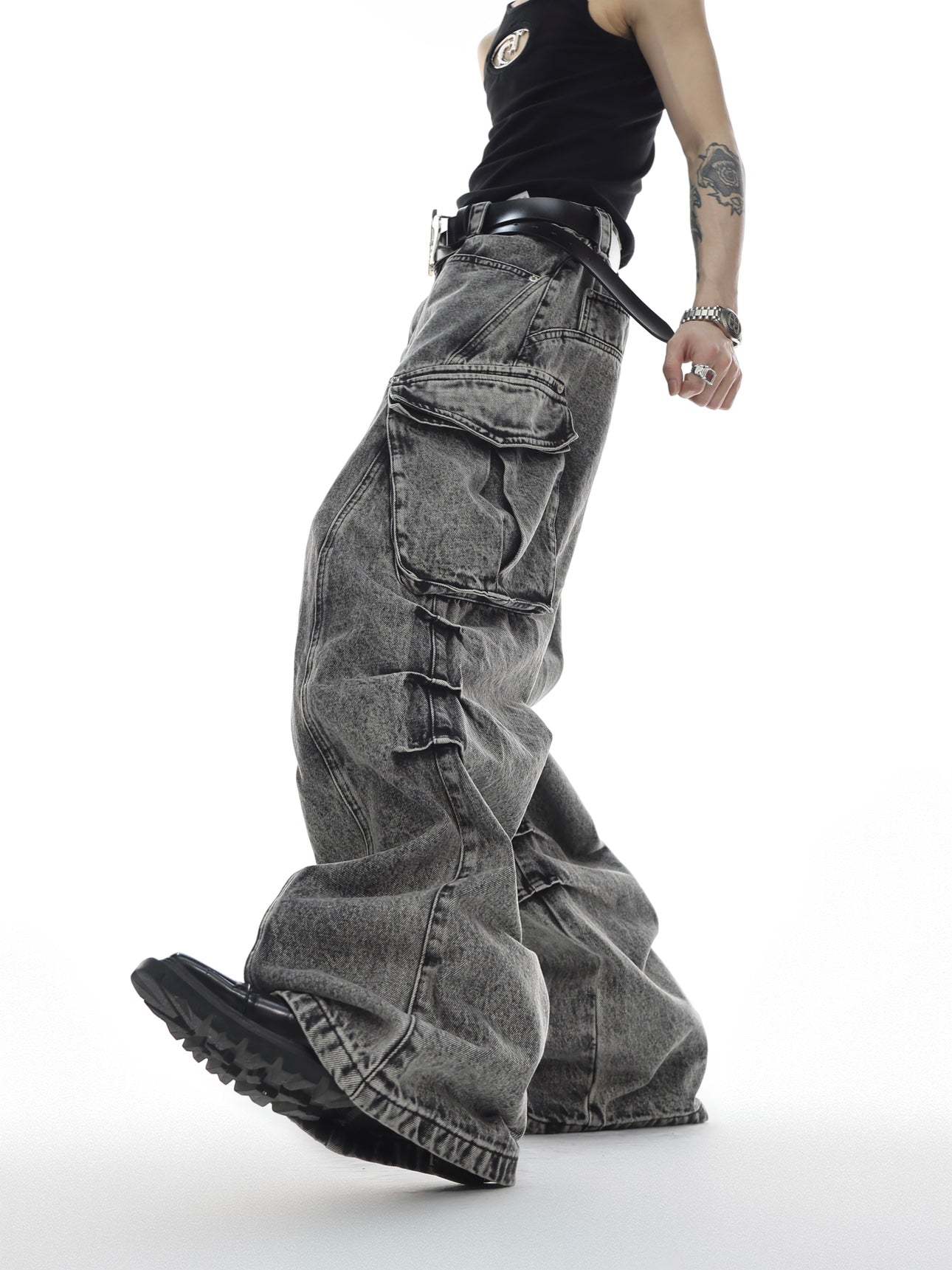 【23s May.】Huge Pocket Wrinkled Jeans-IYAMIUIO