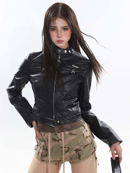 【23s December.】Slim Fit Crocodile Leather Metallic Logo Jacket-IYAMIUIO