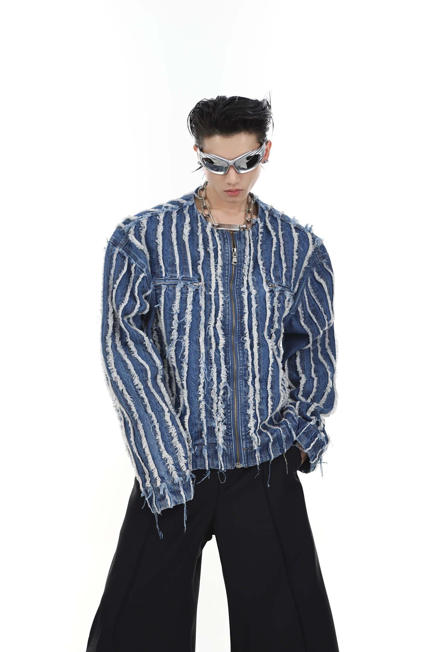 【23s Jun.】Fringed Shoulder Padded Denim Jacket-IYAMIUIO