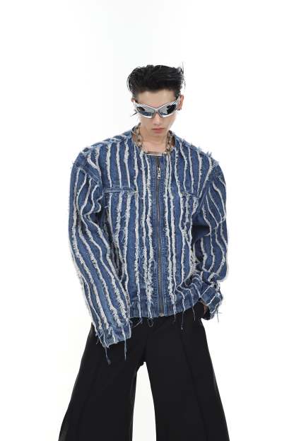 【23s Jun.】Fringed Shoulder Padded Denim Jacket-IYAMIUIO