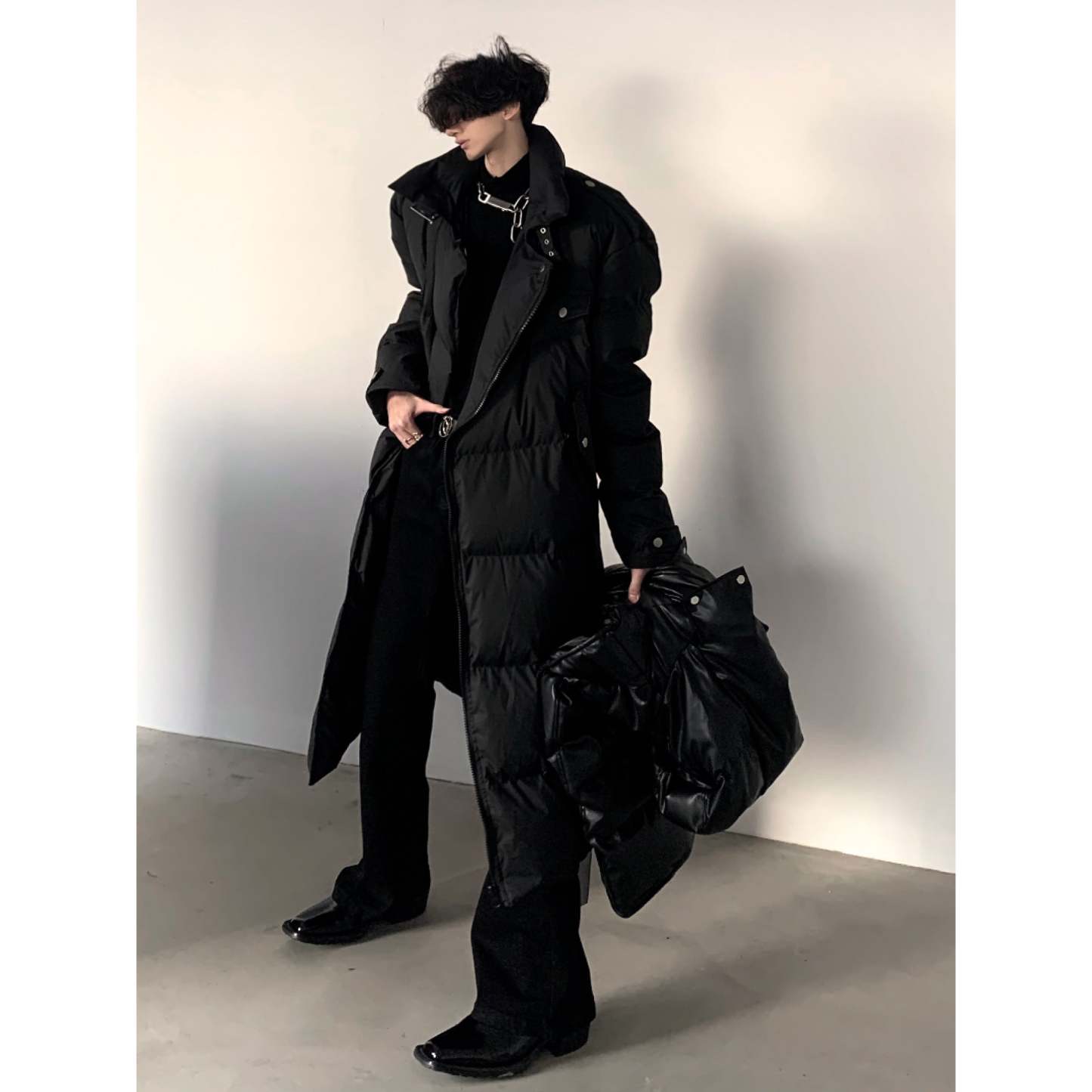 【23s December.】Hooded Leather Vest Two-piece Long Down Jacket-IYAMIUIO