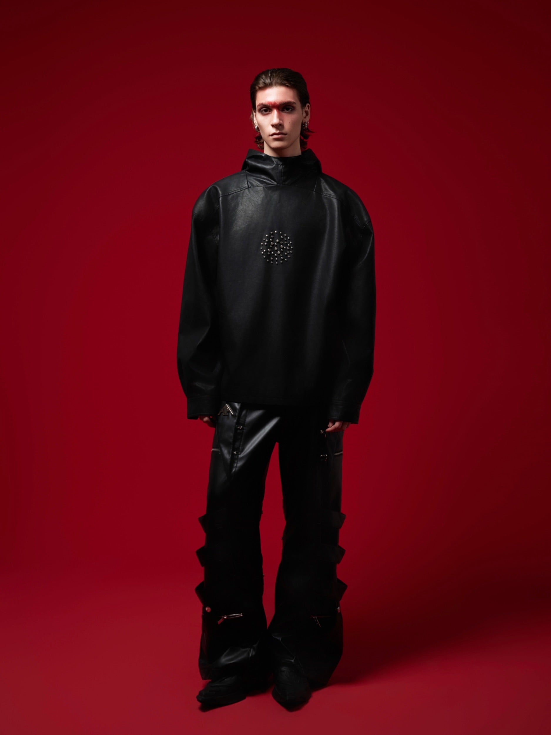 【24s Oct.】Metal Rivet Punk PU Leather Hoodie-IYAMIUIO