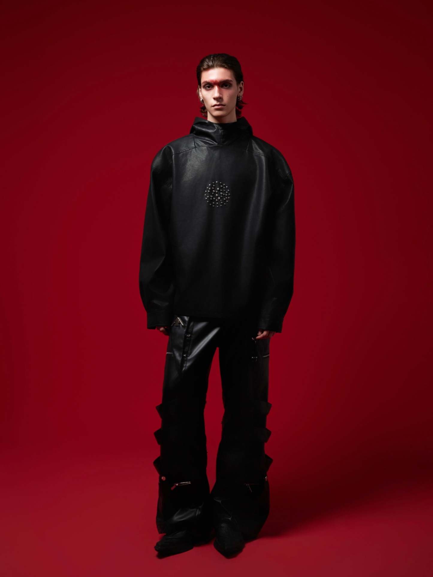 【24s Oct.】Metal Rivet Punk PU Leather Hoodie-IYAMIUIO