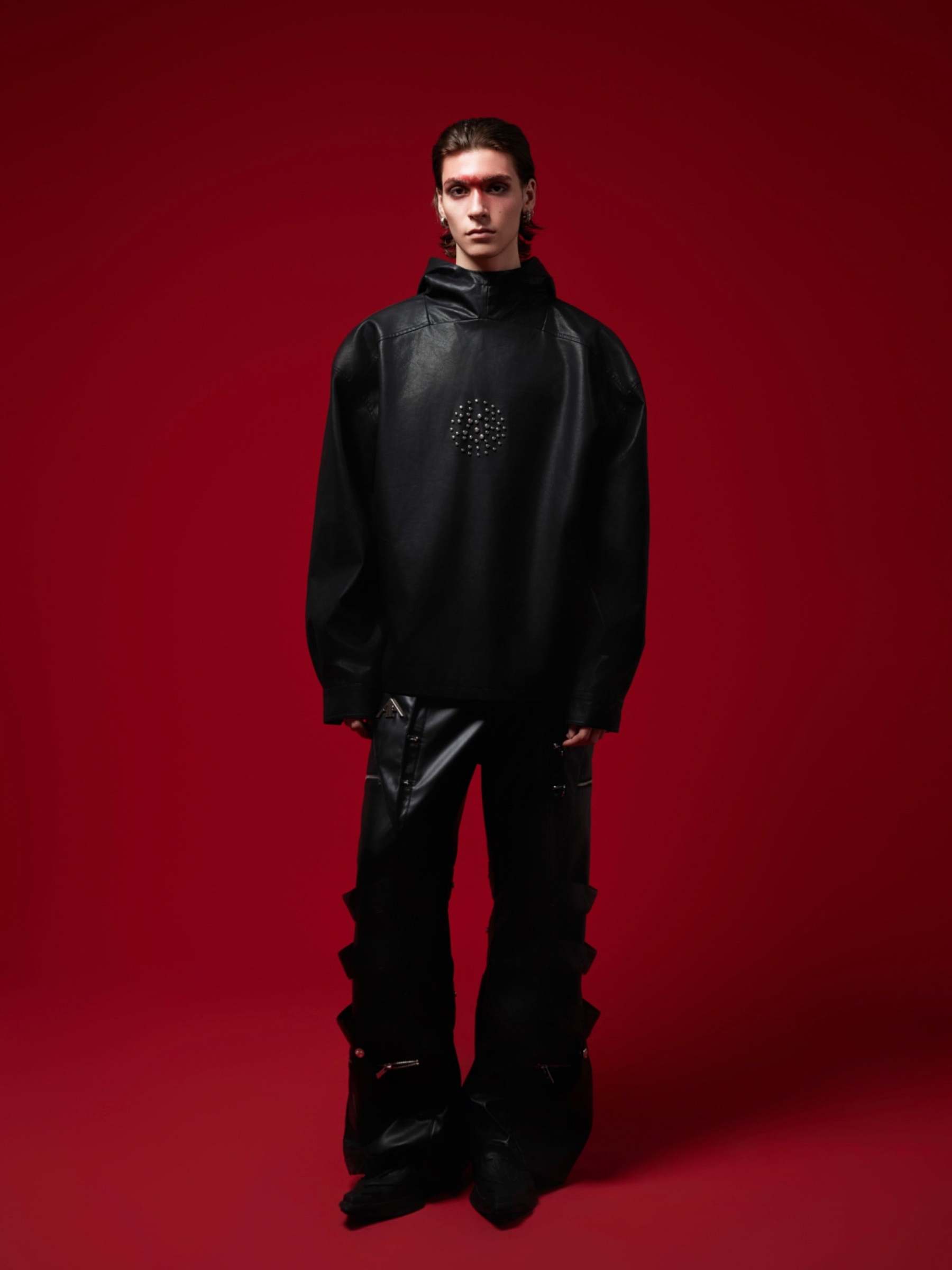 【24s Oct.】Metal Rivet Punk PU Leather Hoodie-IYAMIUIO