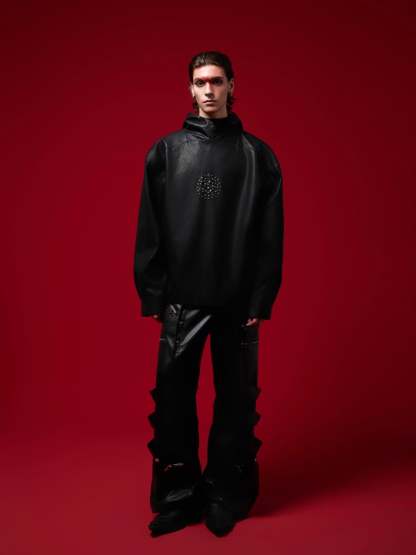 【24s Oct.】Metal Rivet Punk PU Leather Hoodie-IYAMIUIO