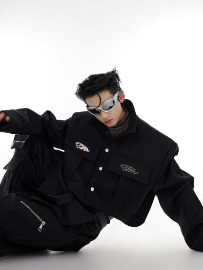 【23s August.】Oversized Paneled Cropped Jacket-IYAMIUIO