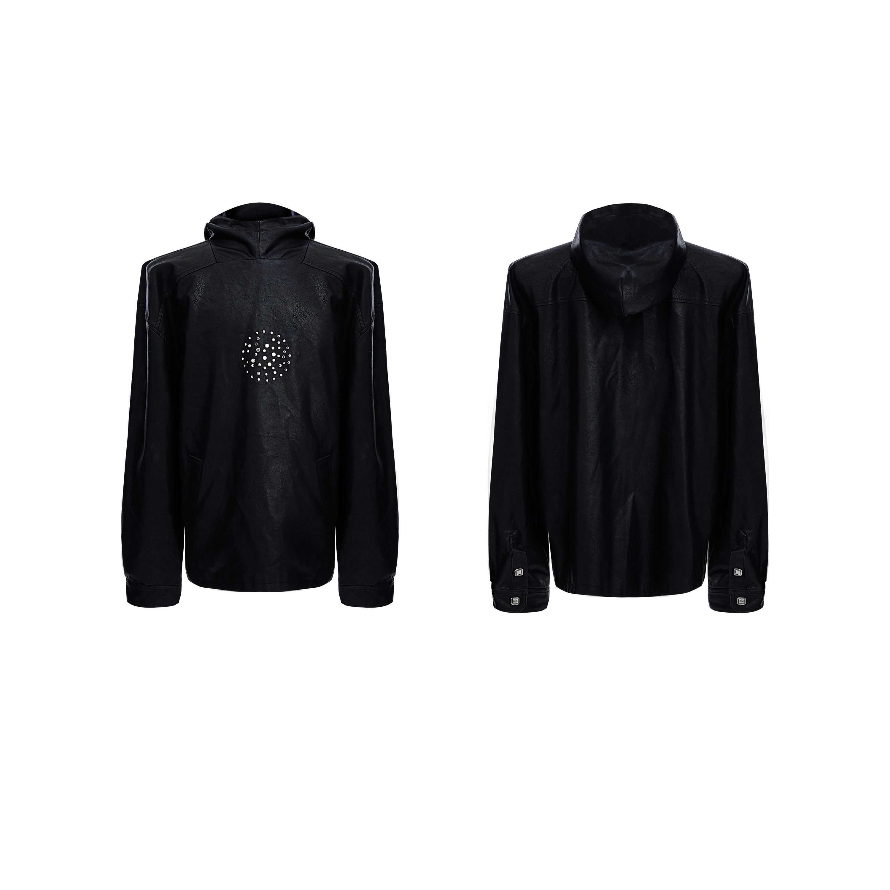 【24s Oct.】Metal Rivet Punk PU Leather Hoodie-IYAMIUIO