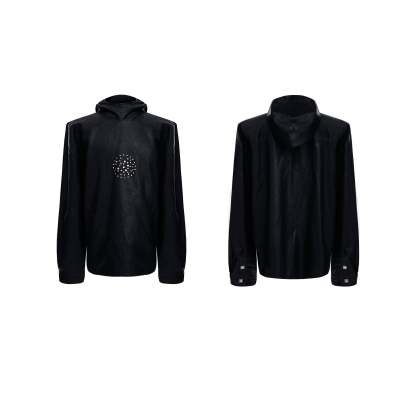 【24s Oct.】Metal Rivet Punk PU Leather Hoodie-IYAMIUIO