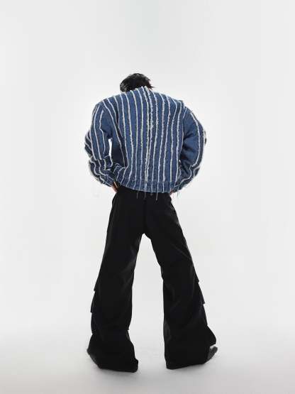 【23s Jun.】Fringed Shoulder Padded Denim Jacket-IYAMIUIO