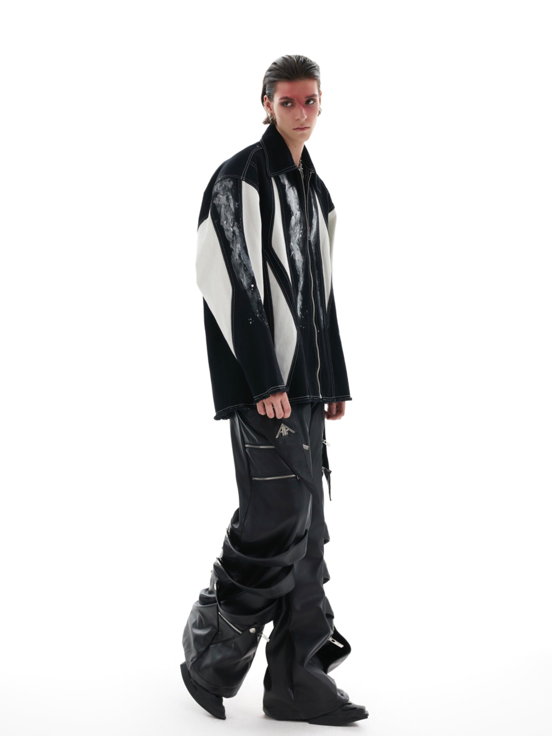 【24s Oct.】Line Shoulder Pads Art Punk Rock Design Shirt-IYAMIUIO