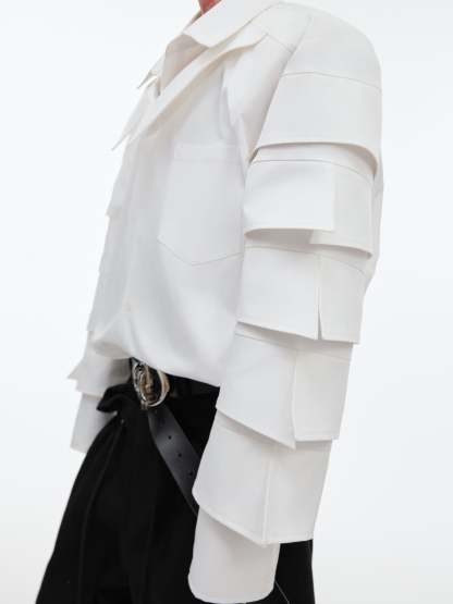 【24s Sep.】Shoulder-Pad Pleated Shirt-IYAMIUIO