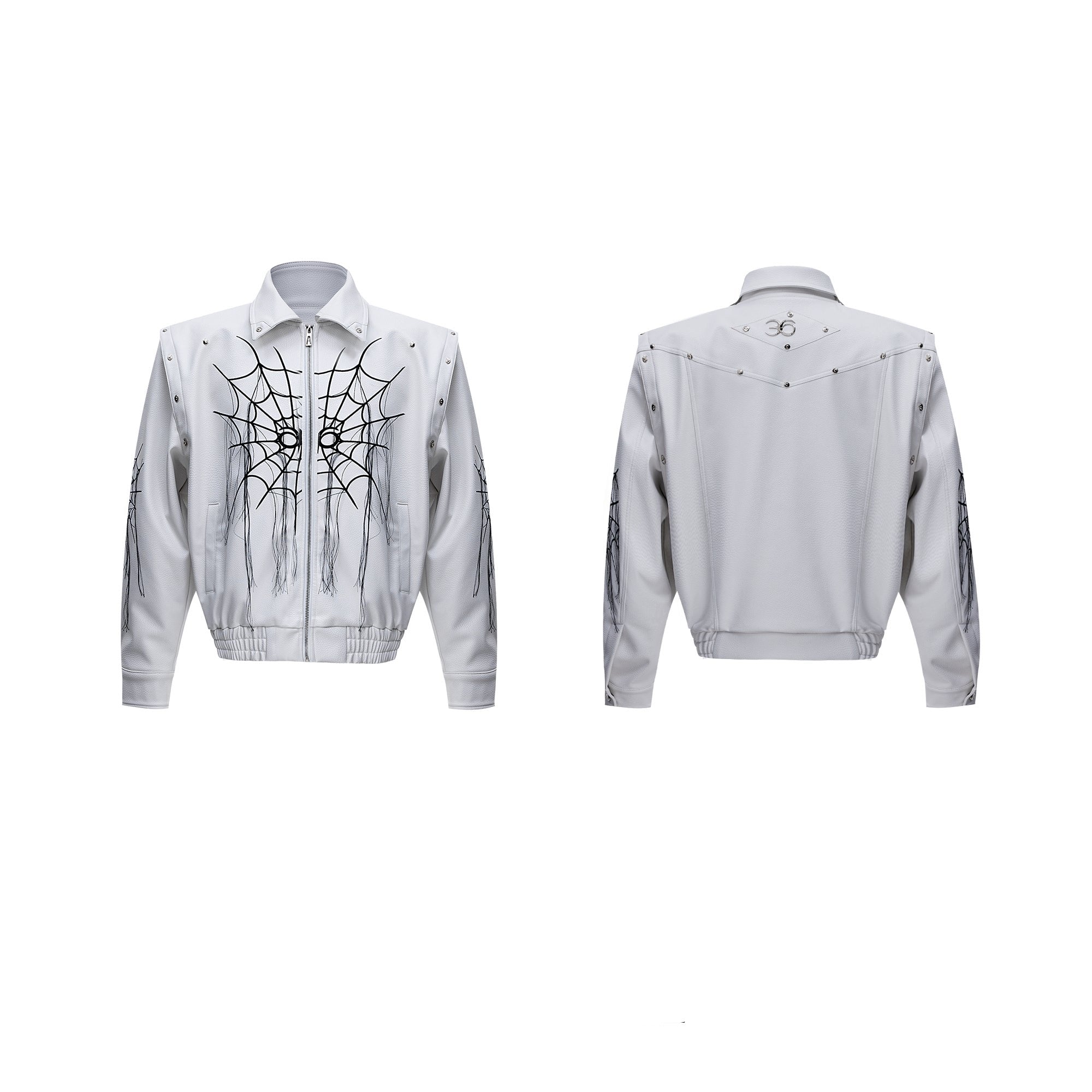 【24s Sep.】Spiderweb Metal Studded Tassel Leather Jacket-IYAMIUIO