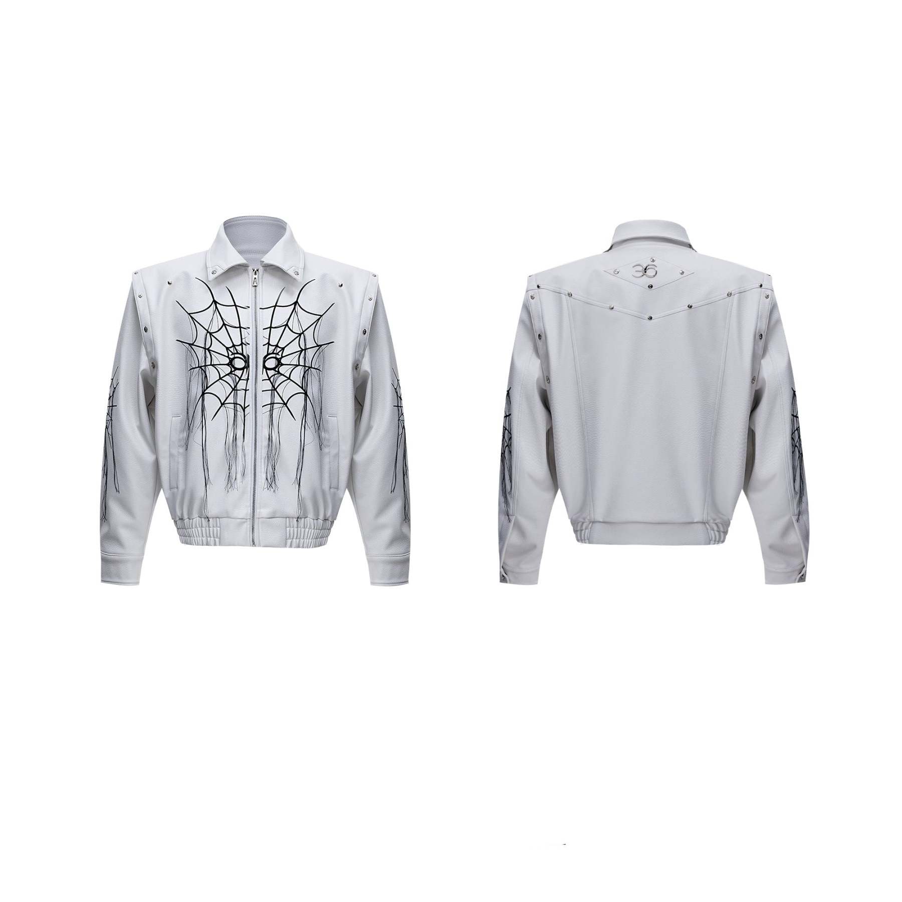 【24s Sep.】Spiderweb Metal Studded Tassel Leather Jacket-IYAMIUIO