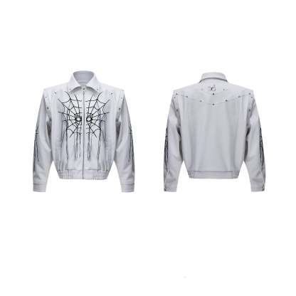 【24s Sep.】Spiderweb Metal Studded Tassel Leather Jacket-IYAMIUIO