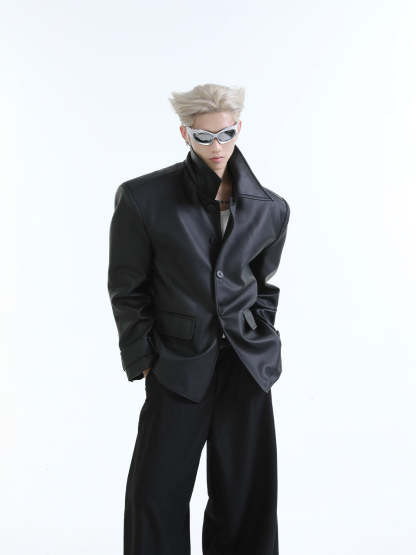 【24s Aug.】Oversized Solid Leather Jacket-IYAMIUIO