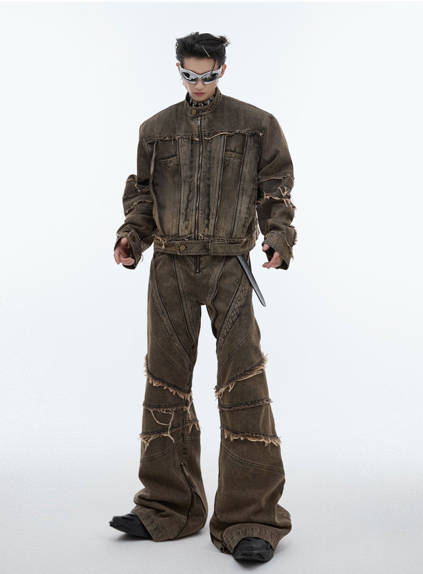 【24s Sep.】Metal Tassel Distressed Washed Denim Suit-IYAMIUIO